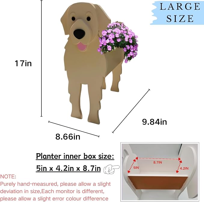 Golden Retriever Dog Planter Pots, 9.84 x 8.66 x 17 Inches | Large Dog Flower Pot, Cute Animal Shaped Plant Pot, Gifts for Women & Pet Lovers, Indoor Outdoor Garden Home Office Decor