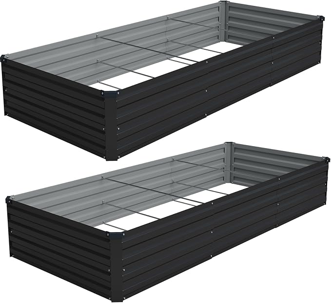 Vengarus 2PCS 9x3x1ft Galvanized Raised Garden Beds Kit,Planter Box Black | Galvanized Steel, Rectangular Metal Planter Raised Beds, Vegetables, Herbs, Flowers, Easy Assembly, Rustproof Safe Backyard