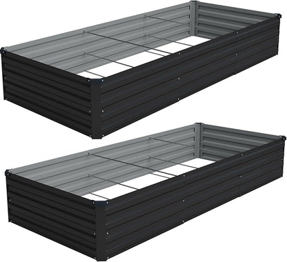 Vengarus 2PCS 9x3x1ft Galvanized Raised Garden Beds Kit,Planter Box Black | Galvanized Steel, Rectangular Metal Planter Raised Beds, Vegetables, Herbs, Flowers, Easy Assembly, Rustproof Safe Backyard