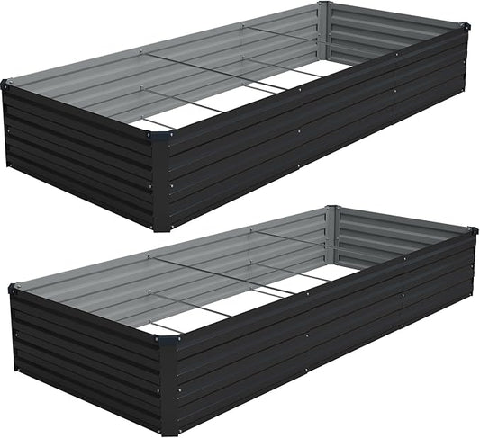 Vengarus 2PCS 9x3x1ft Galvanized Raised Garden Beds Kit,Planter Box Black | Galvanized Steel, Rectangular Metal Planter Raised Beds, Vegetables, Herbs, Flowers, Easy Assembly, Rustproof Safe Backyard