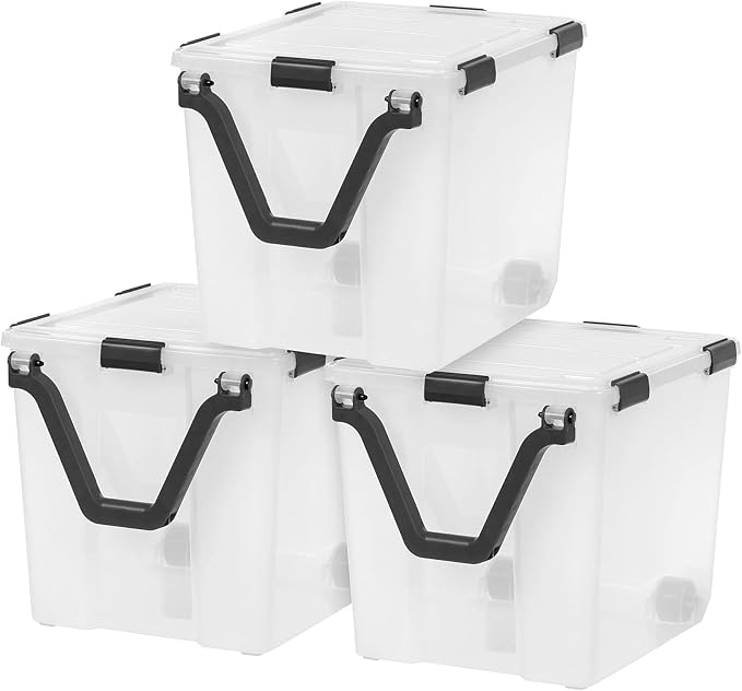 IRIS USA 6 Pack 106 Quart WeatherPro Wheeled Plastic Storage Bin Organization Container with Durable Lid, Seal & Secure Latching Buckles, Clear/Black