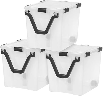 IRIS USA 6 Pack 106 Quart WeatherPro Wheeled Plastic Storage Bin Organization Container with Durable Lid, Seal & Secure Latching Buckles, Clear/Black