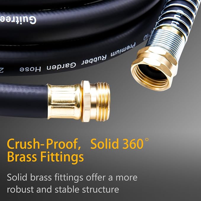 Guitrees Garden Hose 150FT x 3/4”, Heavy Duty Rubber Hose, Water Hose with Five Layered Braiding, Male Female Fittings, 1000PSI Burst, 300PSI Working (Black)