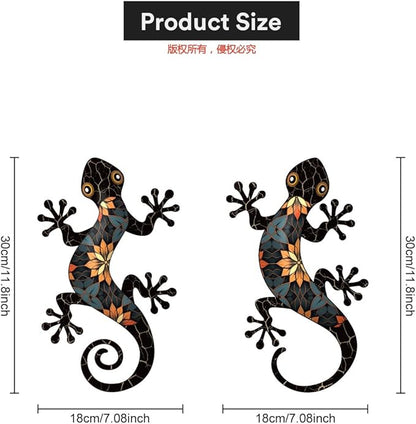 Metal Gecko Outdoor Wall Art, 2 Pcs 11.8 inch Gecko Wall Hanging Sculpture Decorations for Indoor or Outdoor, Garden Yard Fence Balcony Porch Home Wall Decor, Black Metal Wall Art Decor