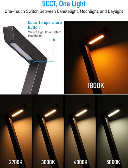 LEONLITE 5CCT LED Low Voltage Landscape Pathway Light, 5W Anti-Glare Path Lights, Aluminum IP65 Outdoor Sidewalk Lights Wired, ETL, 16 Inch, 1800K/2700K/3000K/4000K/5000K, Oil Rubbed Bronze, Pack of 6