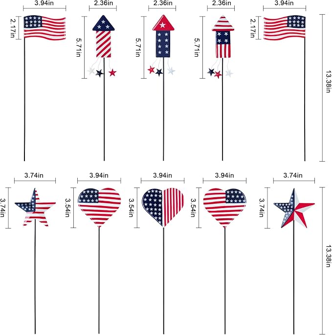 hogardeck 4th of July Decorations Outdoor, 10 PCS Metal Patriot Star Firework Decorative Garden Stakes for Fourth of July Decorations, Patriotic Yard Signs for Garden, Porch, Patio, Flower Beds