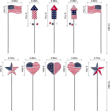 hogardeck 4th of July Decorations Outdoor, 10 PCS Metal Patriot Star Firework Decorative Garden Stakes for Fourth of July Decorations, Patriotic Yard Signs for Garden, Porch, Patio, Flower Beds