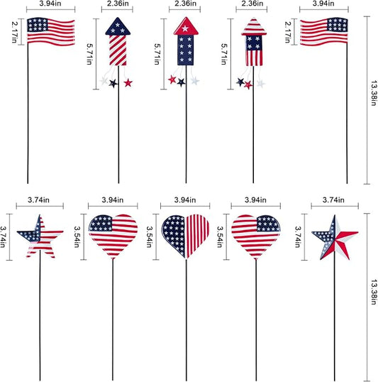 hogardeck 4th of July Decorations Outdoor, 10 PCS Metal Patriot Star Firework Decorative Garden Stakes for Fourth of July Decorations, Patriotic Yard Signs for Garden, Porch, Patio, Flower Beds