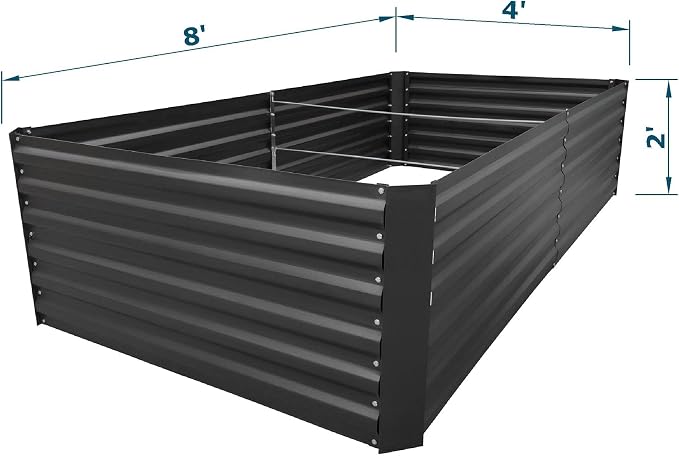 8x4x2FT Black Metal Raised Garden Bed Kit, Galvanized Outdoor Planter Box for Vegetables, Flowers, Herbs, Succulents and More