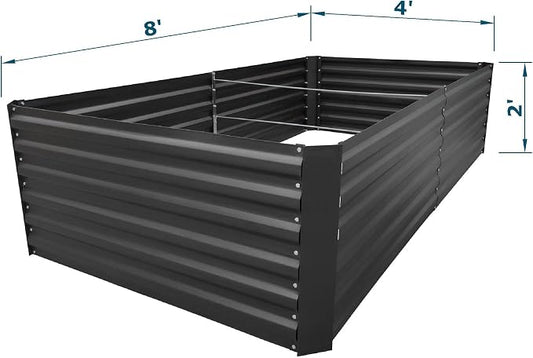 8x4x2FT Black Metal Raised Garden Bed Kit, Galvanized Outdoor Planter Box for Vegetables, Flowers, Herbs, Succulents and More