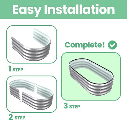 4x2x1 ft Oval Galvanized Metal Raised Garden Beds, Thickened Rust-Proof Flower Beds, Outdoor Plant Planter Boxes(Silver, 2PCS)