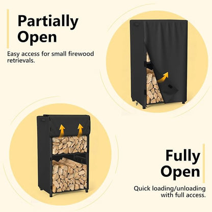 AKEfit 2ft Firewood Racks Cover,Heavy Duty Waterproof Outdoor Logs Holder Stand Cover with Velcro-Black
