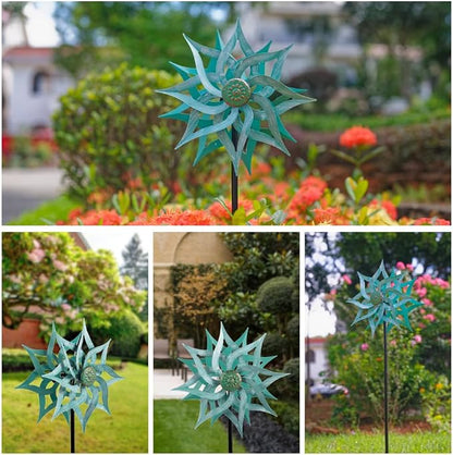 Viveta Metal Wind Spinners,53.5" Kinetic Wind Sculptures | Green Garden Pinwheels Double Layer Windmill for Outdoor Patio Lawn Yard