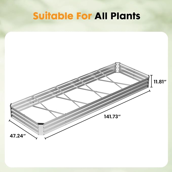 NEWBULIG Galvanized Raised Garden Bed Outdoor, 12x4x1ft 2 Pack Metal Planter Box for Gardening, Rust-Resistant Rectangular Raised Flower Bed for Vegetables Flowers Herbs, Open Bottom, Easy Assembly