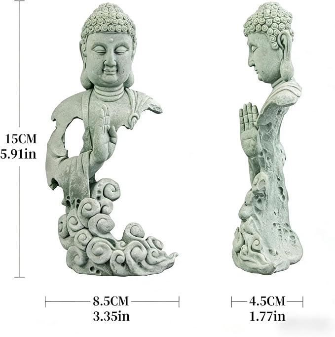 Meditation Buddha Statue, Sandstone Zen Sculpture for Aquarium Fish Tank, Garden, Home & Office Decor (Indoor/Outdoor) ﻿
