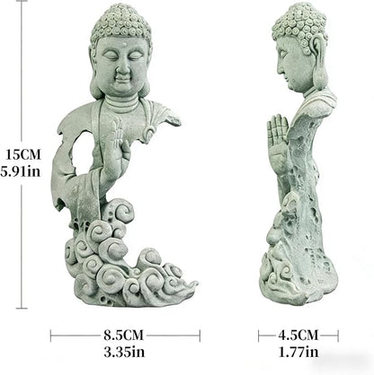 Meditation Buddha Statue, Sandstone Zen Sculpture for Aquarium Fish Tank, Garden, Home & Office Decor (Indoor/Outdoor) ﻿
