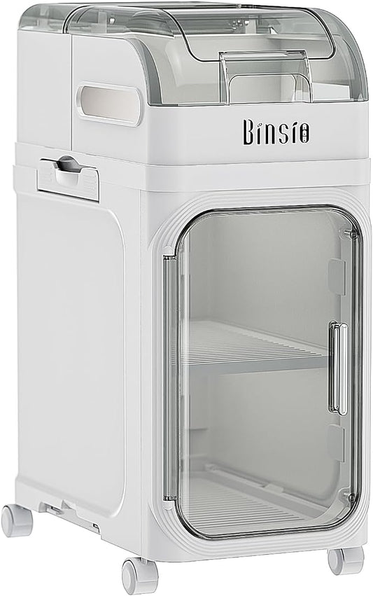 BINSIO 2-Tier Bathroom Counter Storage Cabinet, Slim Vanity Organizer with Clear Doors, Small Bathroom Storage Cabinet with Built-in Tissue Storage for Toiletries, Wipes and Bathroom Essentials