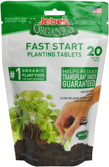 Jobe's Organics Fast Start Planting Fertilizer Tablets, Organic Fertilizer for Transplants, Seedlings, and New Growth, 20 Count