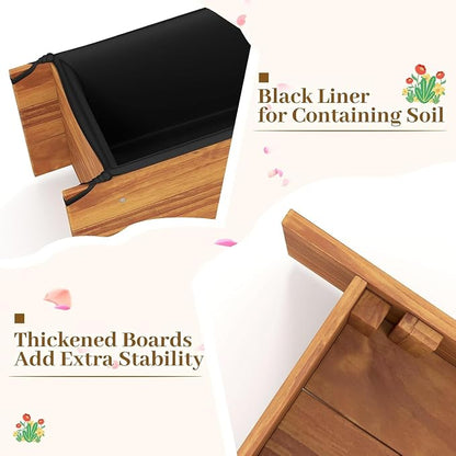 LDAILY Raised Garden Bed, 44" x 11" x 10" Wooden Planter Boxes with Removable Bottom & 4 Drainage Holes, Rectangle Flower Bed Outdoor, Wood Raised Beds for Garden Vegetable Herb