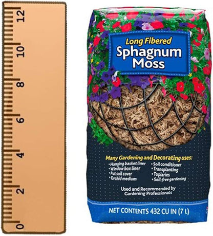 Mosser Lee ML0110 Long Fibered Sphagnum Moss – 432 cu in – High Water Retention, Soil-Free Gardening, Topiary Filler, Hanging Baskets, Crafts & Decoration | Absorbent Substrate, Soil-Free, for Gardening and Crafting, Soil Amendment and Basket Liner