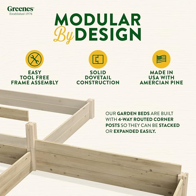 Greenes Fence Original Pine Raised Garden Bed, 4' x 8' x 7-10.5" - Made in USA with American Pine