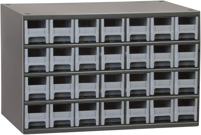 Akro-Mils Steel Garage Storage Cabinet, Small Parts Organizer Metal Cabinet for Hardware, Nails, Screws, Bolts, Nuts, and More, 17" W x 11" D x 11" H, 28-Drawer, Gray Cabinet/Gray Drawers (19228)
