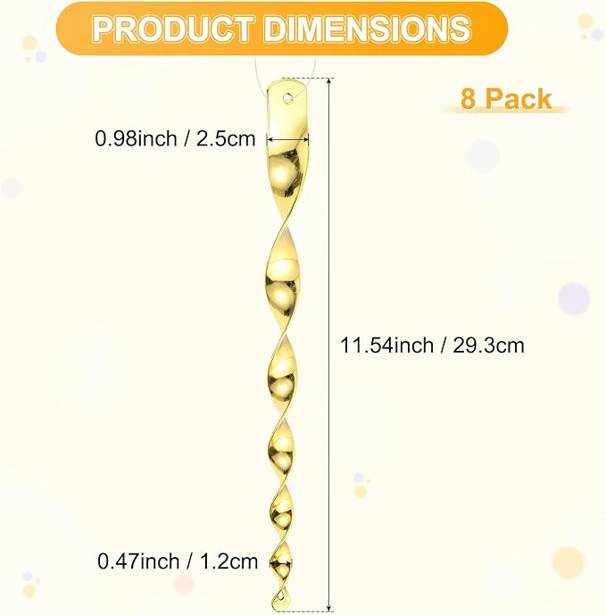 M METERXITY 8-Pack Bird Reflective Rods 11.5 Inch Spiral Bird Scare Rods Hanging Birds Deterrent Device for Yard/Patio/Garden/Farm/Decoration [Gold]