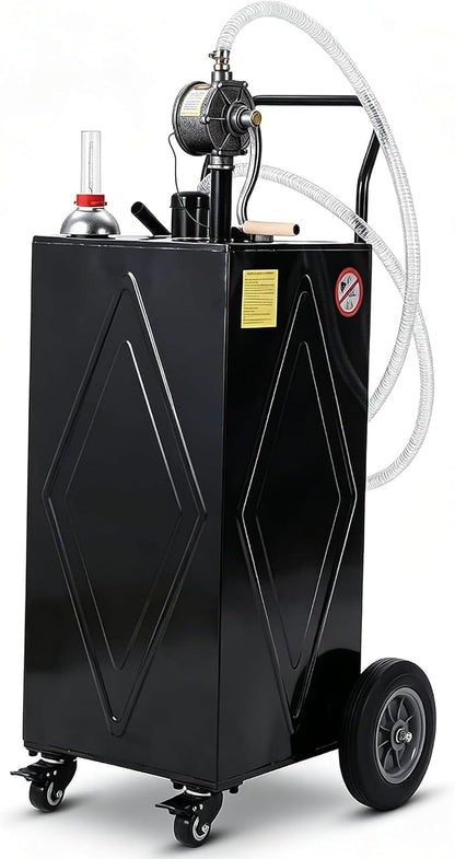 Garvee 30 Gallon Fuel Caddy with Manual Transfer Pump, Portable Gas Storage Tank on 4 Wheels, Gasoline & Diesel Fuel Storage Tank for Cars, Lawn Mowers, ATVs, Boats, More, Black | Portable Gas Storage Tank on 4 Wheels, Gasoline & Diesel Fuel Storage Ta...
