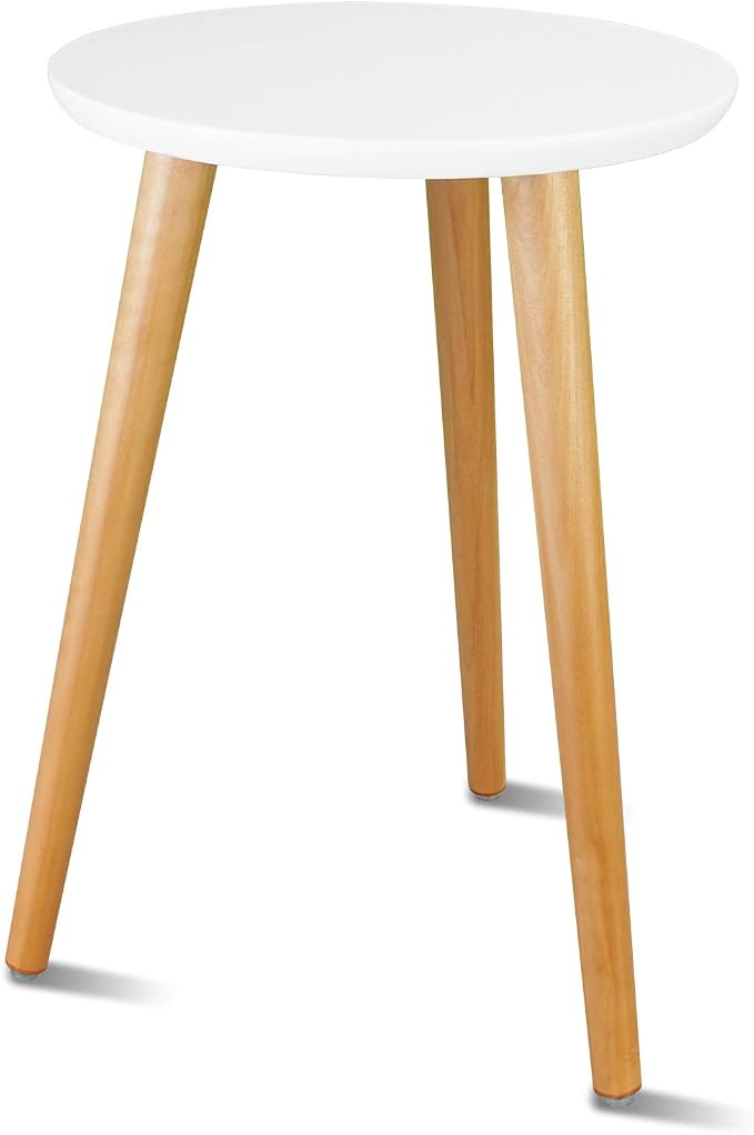 Uneedem Wood Mid Century Plant Stand for Indoor Plants, Modern Table, Tall Holder for Flower Pots, Small Round Side/End Table(A2 White, High: 16.5")