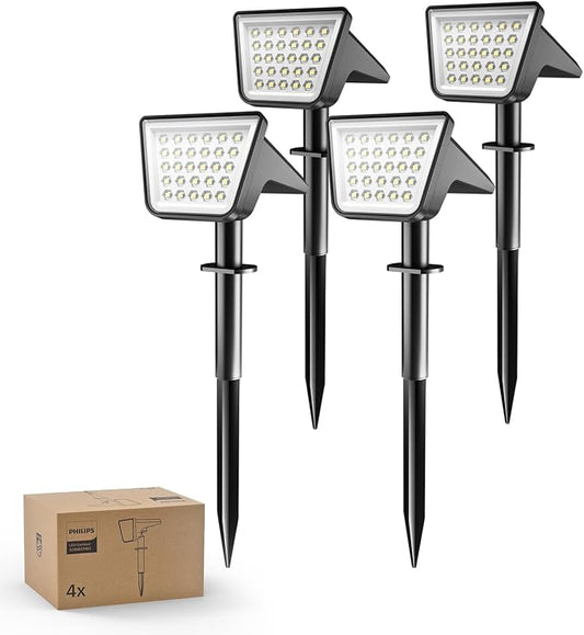 Philips 4 Packs Solar Spot Lights Outdoor Waterproof, 28 LED 7500K Solar Powered Landscape Pathway Lights, Dusk to Dawn Solar Spotlights for Garden, Yard, Lawn, Walkway, Driveway