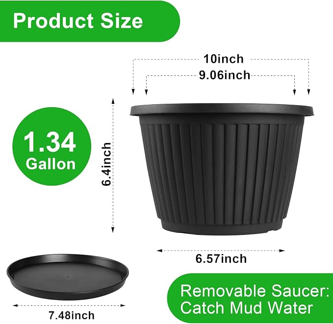 Fodetyff 10-inch-Plastic-Plant-Pots-with-Saucer, Flower Pots Containers for Indoor Outdoor Plants, Large Resin Planter with Drainage Holes and Saucers for Snake Plant Monstera