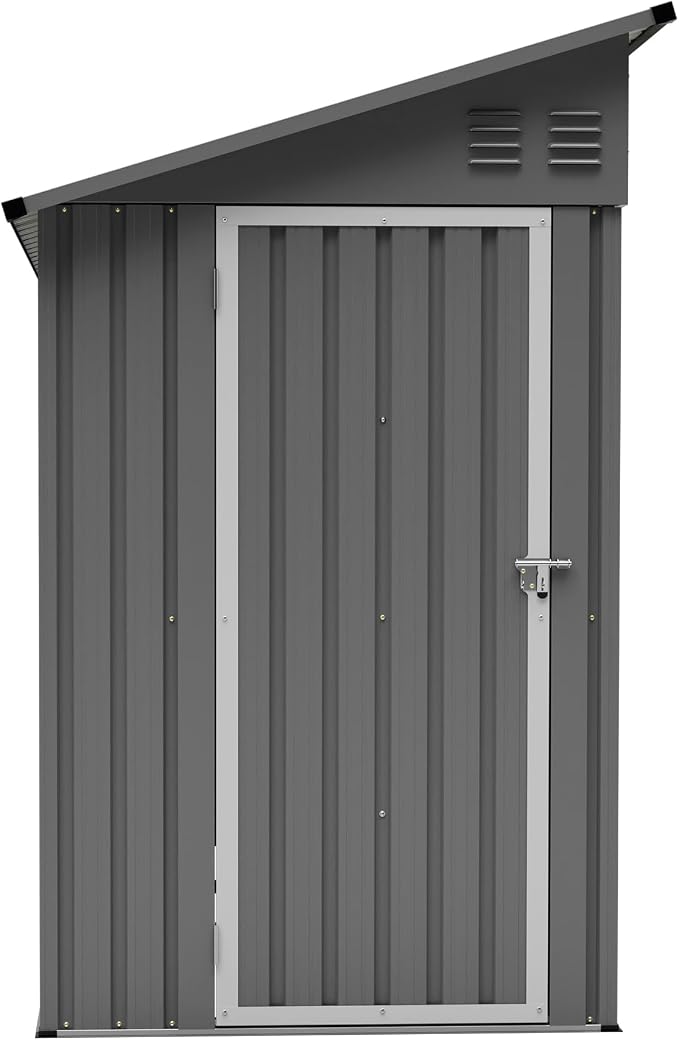 YOPTO 4×8 FT Lean to Metal Shed,Outdoor Heavy-Duty Storage Shed with Floor Base,All Weather Waterproof Garden Tool House W/Lockable Door&2 Air Vents,Reversible Door Design,for Backyard,Patio,Lawn,Gray