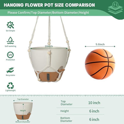 Self-Watering Hanging Planters for Indoor Plants Set 2-Piece Includes Plant Hanging Pot, Drainage-Hole Hanging Pot, and Hanging Basket Rack (10 Inches, White)