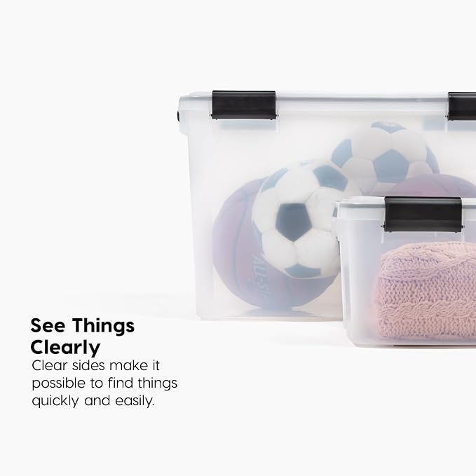 IRIS USA Storage Bins with Lids, WeatherPro Wheeled 106 Qt, Plastic, 3 Pack | Weather-tight gasket, wheels, and secure latches protect camping gear, tools, holiday décor, clothing, and documents.