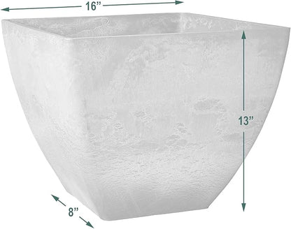 PSW Pot Collection FB40TC 16x13 inch Plastic/Stone/Wood Composite Square Planter – No Drainage Hole (Drillable), Modern Indoor/Outer Pot for Flowers, Foliage, Fairy Gardens, Terra Cotta Color
