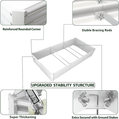 A ANLEOLIFE 8X4X1.5 ft Galvanized Raised Garden Bed, Rectangle Above Ground Modular Metal Planter Boxes Outdoor for Vegetables Flowers Herbs, Anti-Rust & Easy-Setup, Antique White