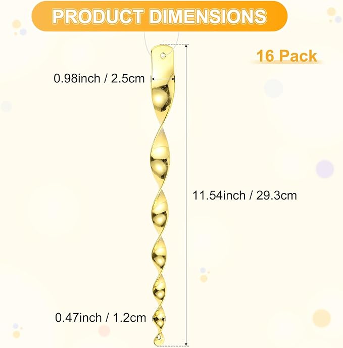 M METERXITY 16-Pack Bird Reflective Rods 11.5 Inch Spiral Bird Scare Rods Hanging Birds Deterrent Device for Yard/Patio/Garden/Farm/Decoration [Gold]