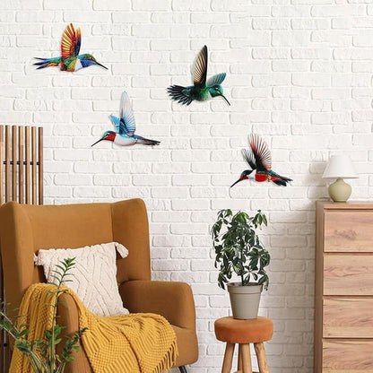 4 Pack Metal Hummingbird Wall Art Garden Decor, Birds Outdoor Wall Art Yard Patio Fence Decoration, 3D Colorful Bird Wall Hanging Sculpture Outside Livingroom Gift for Women Mom