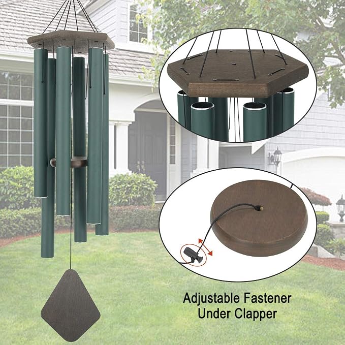 Wind Chimes Outdoor Large Deep Tone, 44 Inches Sympathy Wind Chimes Tuned Soothing Melody, Memorial Wind-Chime with 6 Heavy Tubes for Outside Decoration, Garden/Yard. Green