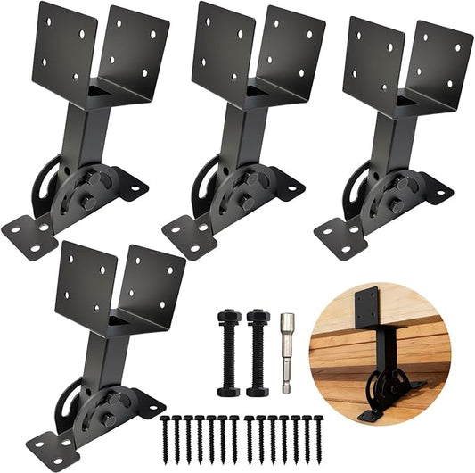 4 Pcs 4“x 4”Heavy Duty Roof Riser Brackets Kit | Adjustable Height Angle Pergola Brackets|Roof Riser Beam Bracket for Gazebos|Carports|and Patios
