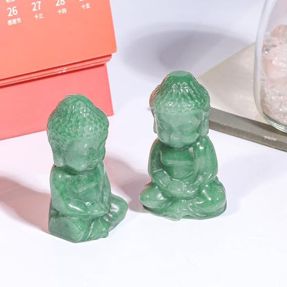 Pocket Stone Baby Buddha Crystal Statue for Home Decoration, Natural Crystal Zen Garden Spiritual Feng Shui Figurine for Religious Decor, Green Aventurine