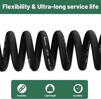 Beitopamz Short Garden Hose 10 ft x 5/8 in Male to Female Heavy Duty Small Water Hose Extender Connector, Lightweight Rubber Hybrid Leader Hose, Leak-Free Connections, 3/4'' Brass Fittings, Black