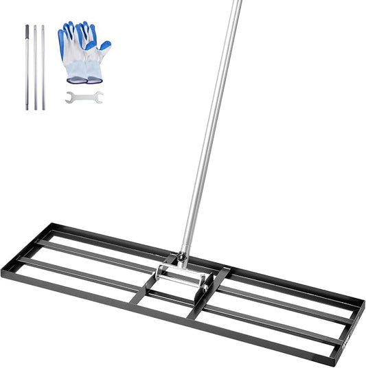 VEVOR Lawn Leveling Rake, Lawn Leveler with 83.9 in Handle, 36x10 in Ground Plate, Rust-Resistant Carbon Steel Soil Leveler, 3 Heights Adjustable, Effort Saving Lawn Leveling Tool for Yard Golf Court