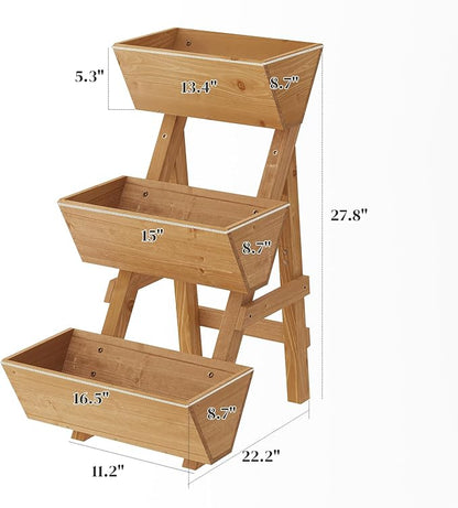 3-Tier Wooden Vertical Raised Garden Bed with Legs, Tiered Planter Box, Vertical Garden Planter,Wood Plant Stand Wood Flower Rack for Patio, Balcony, Freestanding (Brown-Small)