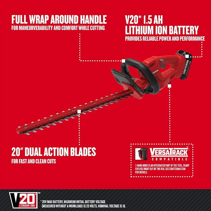 Craftsman V20 Cordless Hedge Trimmer (CMCHT810C1) and CRAFTSMAN 20V MAX Cordless Leaf Blower Kit (CMCBL710D1) Bundle