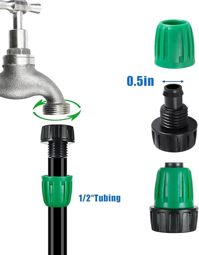 US Standard Faucet Adapter 2pc, 3/4 "Faucet to 1/2" Drip Irrigation Fitting,2pc 6-way Connector 4pc 4-way Connector 4 pc 3-way Connector 4pc 1/2 End Plug 5pc 1/4 End Plug