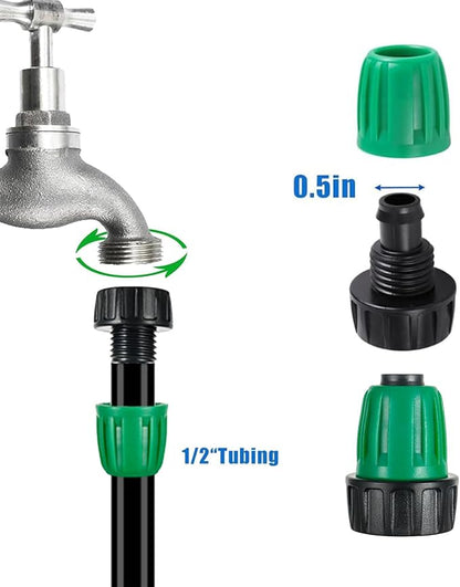 US Standard Faucet Adapter 2pc, 3/4 "Faucet to 1/2" Drip Irrigation Fitting,2pc 6-way Connector 4pc 4-way Connector 4 pc 3-way Connector 4pc 1/2 End Plug 5pc 1/4 End Plug