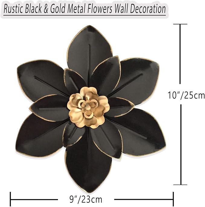 Metal Flower Wall Art Decor, 10“ Rustic Modern Floral Sculpture, Distressed Iron Wall Hanging Home Decoration Accent Artworks for Indoor Kitchen Bedroom Living Room Office Outdoor Garden Patio | Distressed Iron Wall Hanging Home Decoration Accent Artwo...