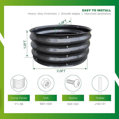 GARDMAX 2x2x1FT Galvanized Round Raised Garden Bed Kit, Metal Planter Boxes Outdoor with Easy Assembly, Large Garden Bed for Vegetables, Fruits, Flower, Herbs Dark Gray