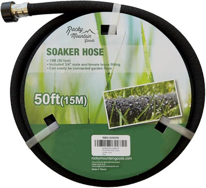 Rocky Mountain Goods Soaker Hose - Heavy duty rubber - Saves 70% water - End cap included for additional hose connect - Great for gardens/flower beds - Reinforced fittings (50-Feet by 5/8-Inch)